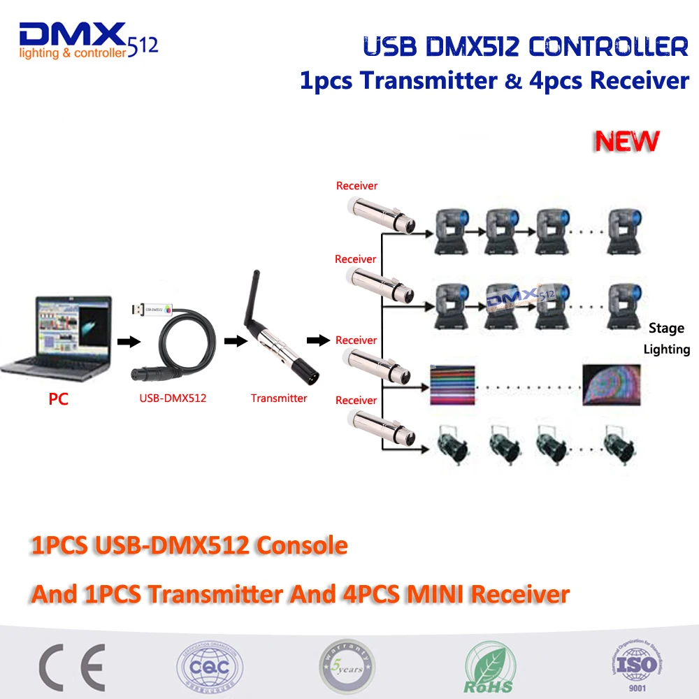 

2017 Новый стиль 1 шт. USB DMX512 контроллер Совместимость 5 шт. беспроводной контроллер dmx512 для контроллера освещения сцены