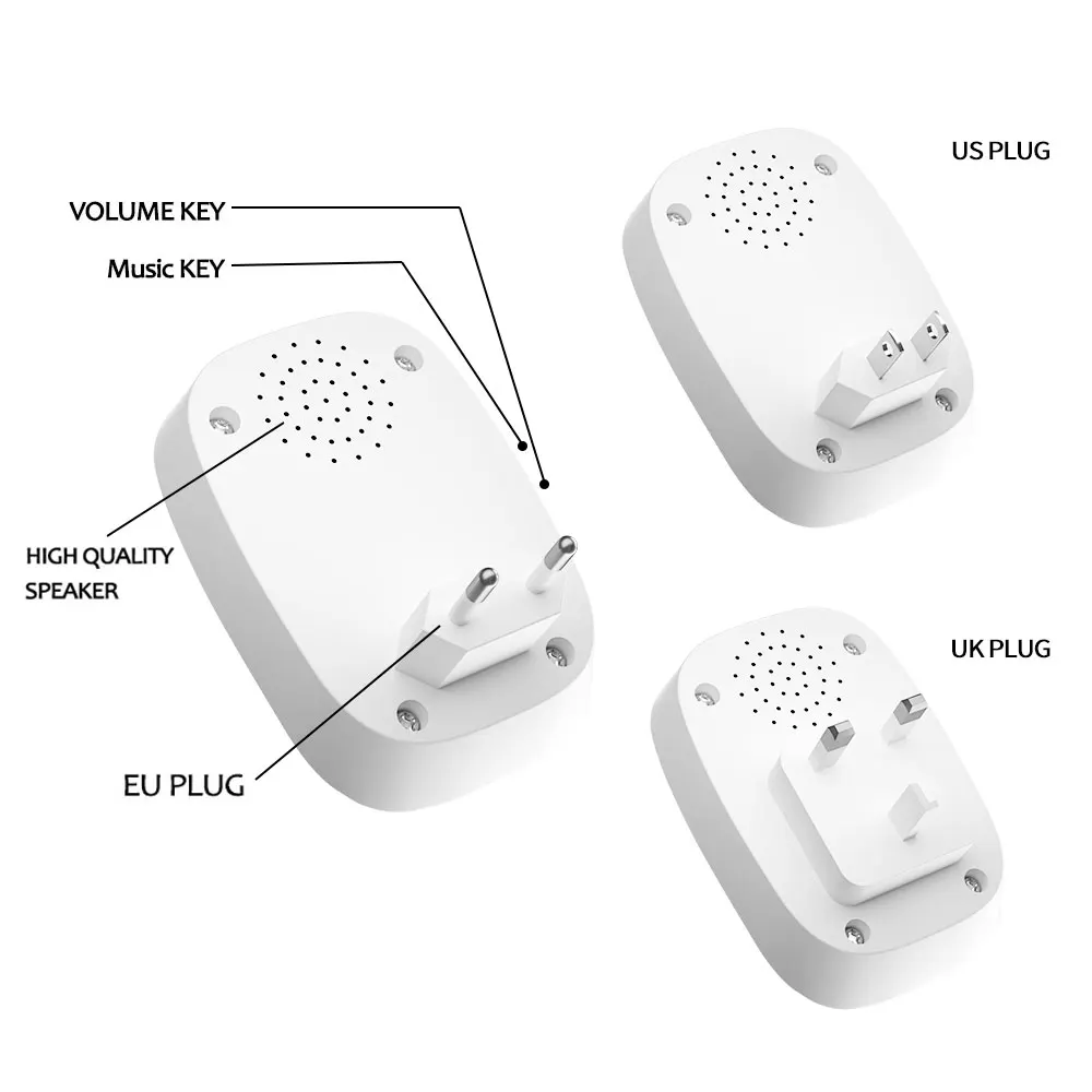 CACAZI Wireless Doorbell Waterproof Battery Button 300M Remote LED Light Receiver Home Cordless Bell 36 Chimes 4 Volume