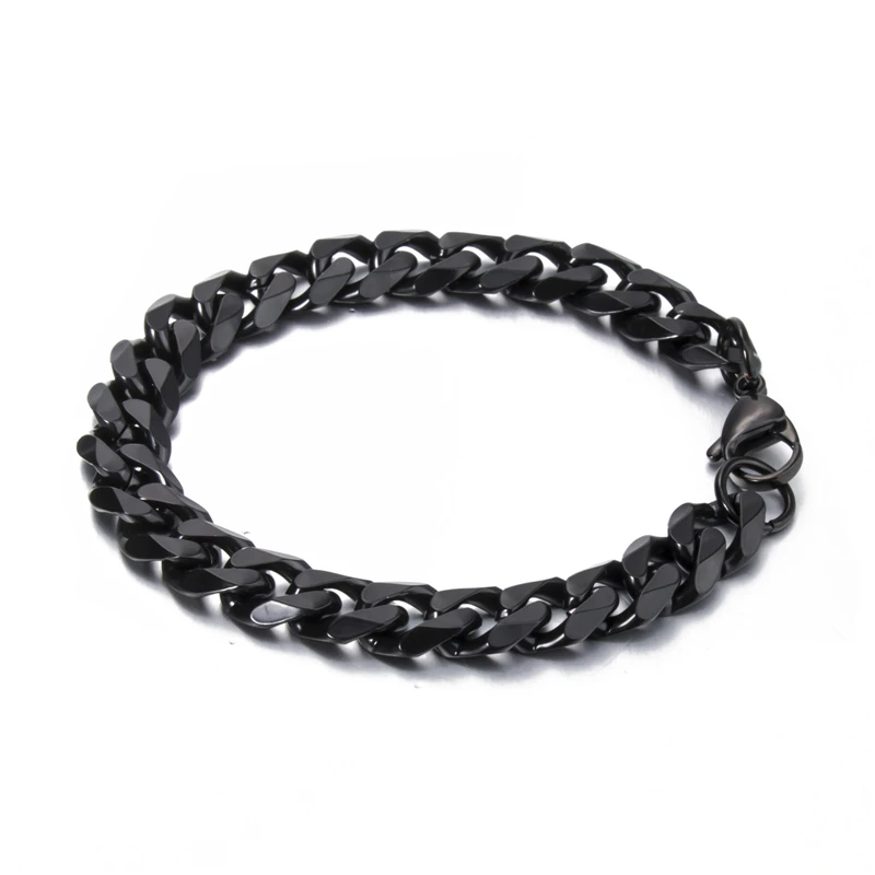 Elfasio 18cm 20cm 23cm Men Bracelets Silver/Gold/Black Color Curb Cuban Link Stainless Steel Bracelet For Women Men\'s Jewelry