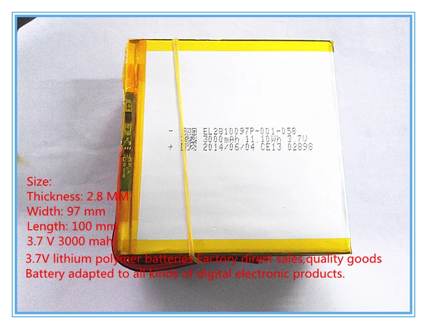 tablet battery   3.7 V lithium polymer rechargeable batteries Newman T3 battery Newman 2.8*97*100 tablets