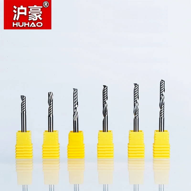 HUHAO 5pcs Acrylic Cutter Single Flute Spiral Up Cut Router Bit Shank 4mm CNC End Mill Tungsten Steel Carbide Milling Cutter