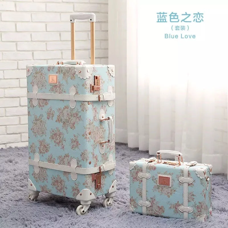 GraspDream Vintage Floral PU Travel Bag Luggage sets,13\