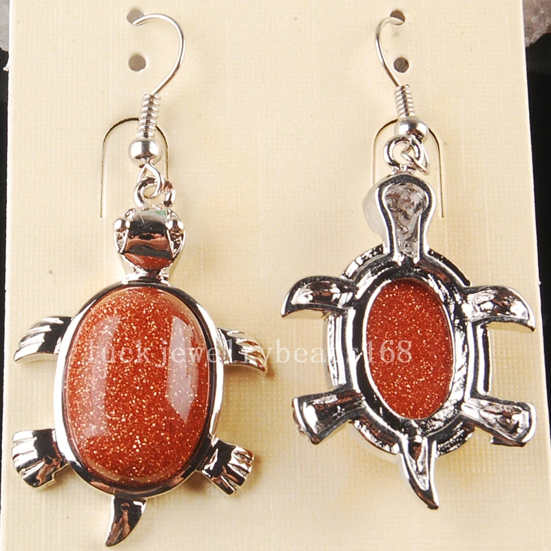 Fashion Jewelry 22x32mm Beatiful Goldstone Turtle Art Earrings 1Pair C3612