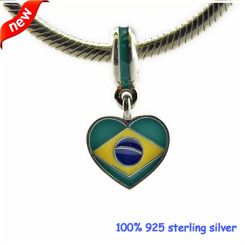 

Fits Pandora Bracelets 2016 Summer Style Brazil Heart Flag Silver Beads 100% 925 Sterling Silver Charms DIY Jewelry 09403