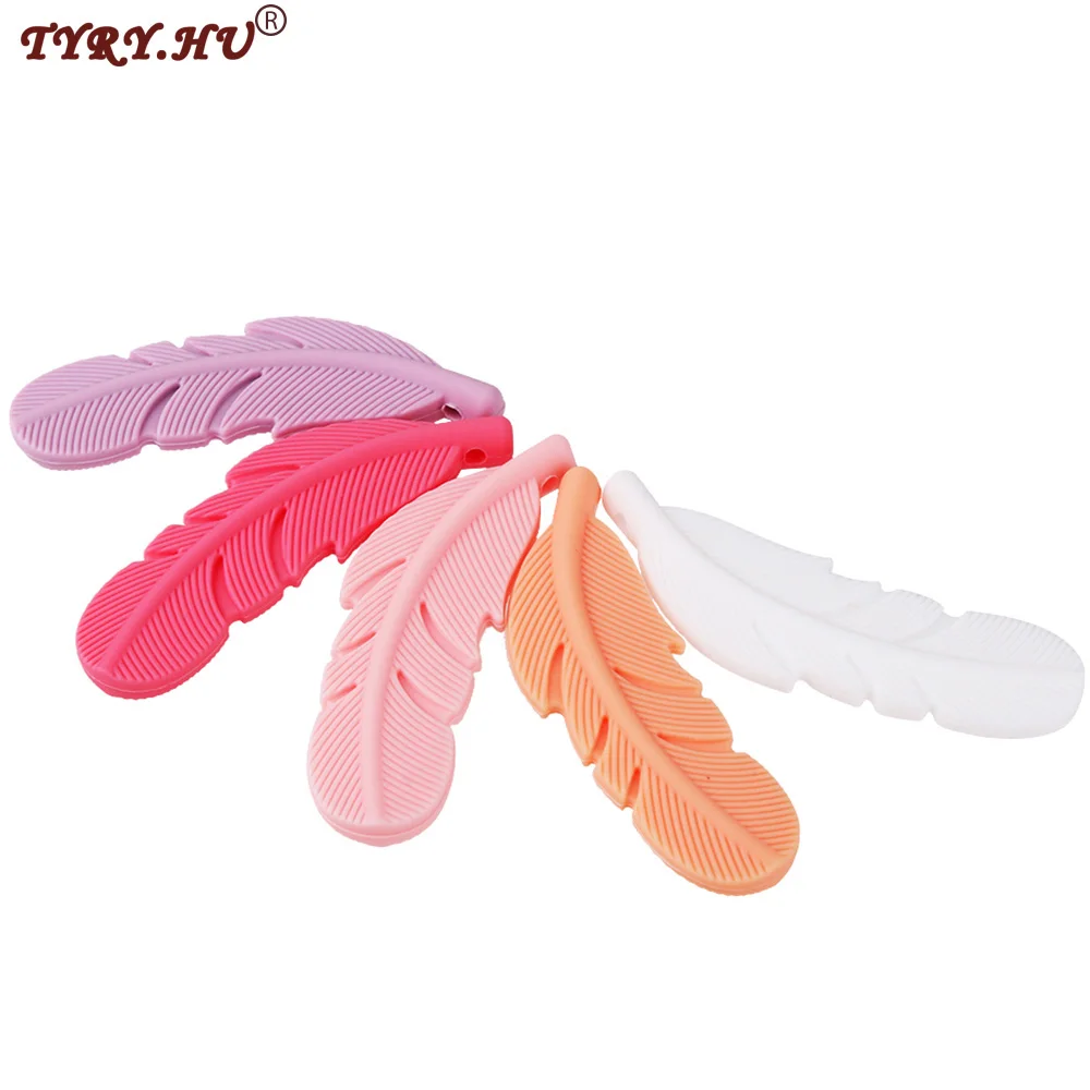 TYRY.HU 5PC Nursing Feather Pendant Beads for Jewelry Making BPA FREE Baby Teether Silicone Soother Chew Toys Teething Necklace