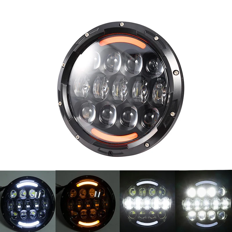 2pcs 7 inch round hi/lo led head light 105w daytime running headlight amber angle eye H4 H13 for jeep wrangler