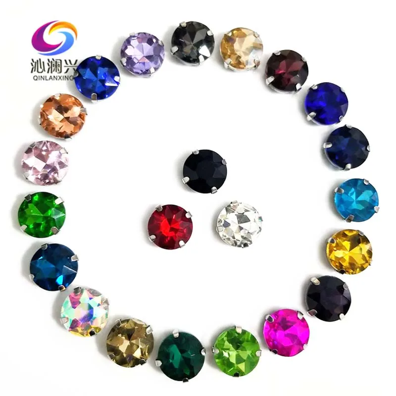 Shiny Mix Color 22 Colors Round Shape Good Quality Glass Crystal Sew on Claw Rhinestones,Diy/Clothing/Wedding Decoration