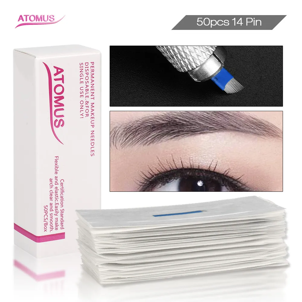 

50PCS 14 Pin Microblading Accesories Eyebrow Needle Aiguille Tatouage Jetable Manual Tattoo Needles Blade Laminas Para Tebori