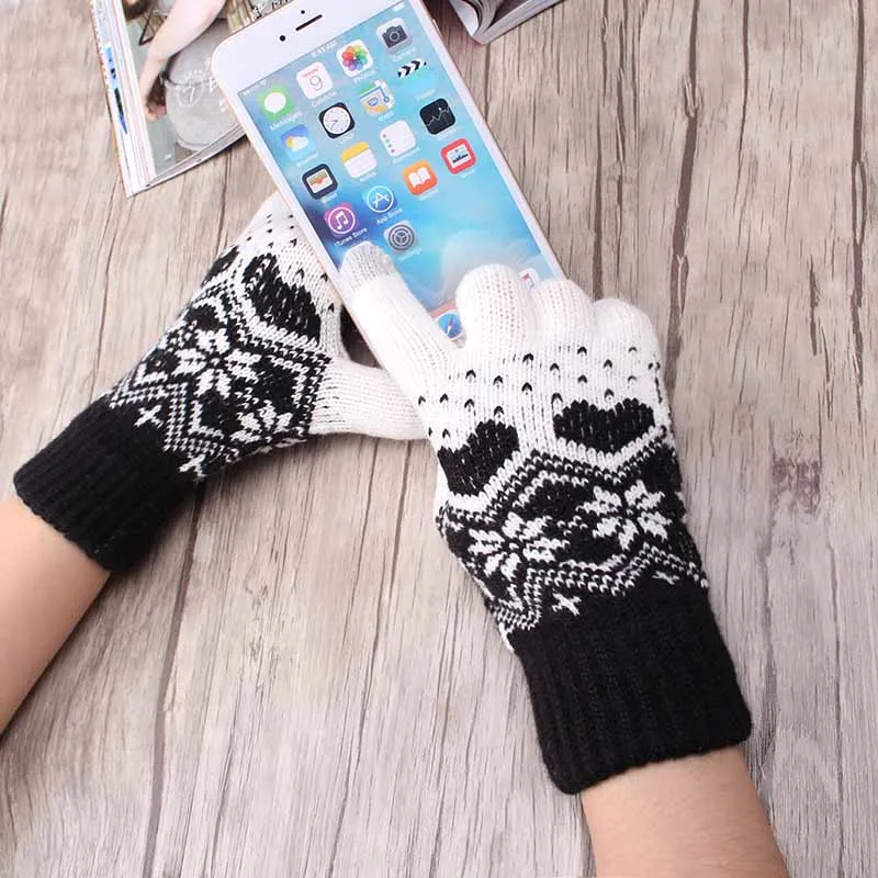 Women Knitted Gloves Magic Touch Screen Gloves Men Female Stretch Knit Mittens Winter Autumn Snowflake Glove Snow Guantes Warmer