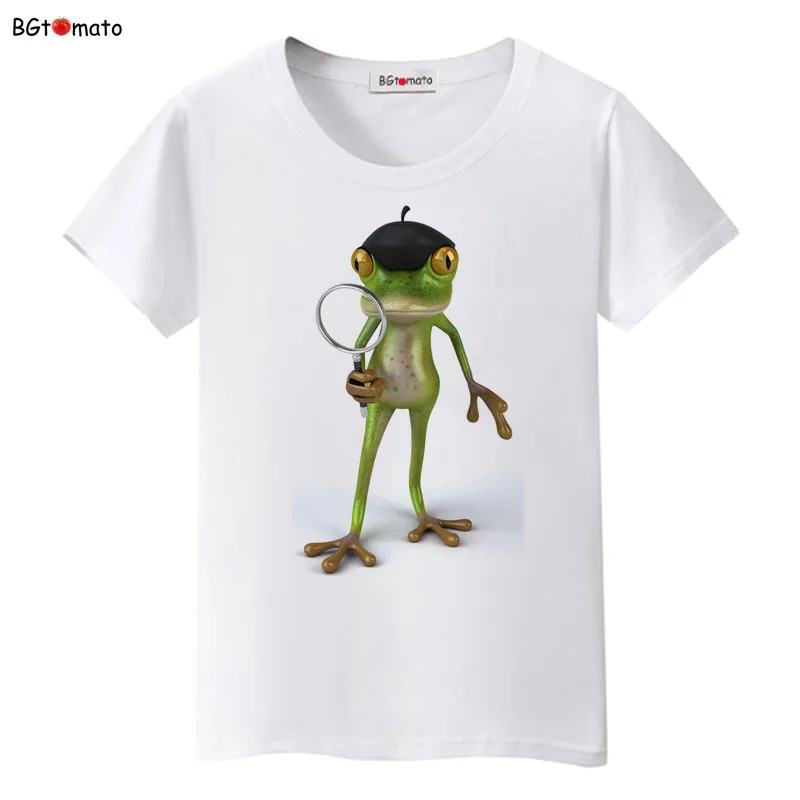 Detective Frog funny T-shirt women lovely tops tees Cute shirt brand kawaii summer Tshirts For Women