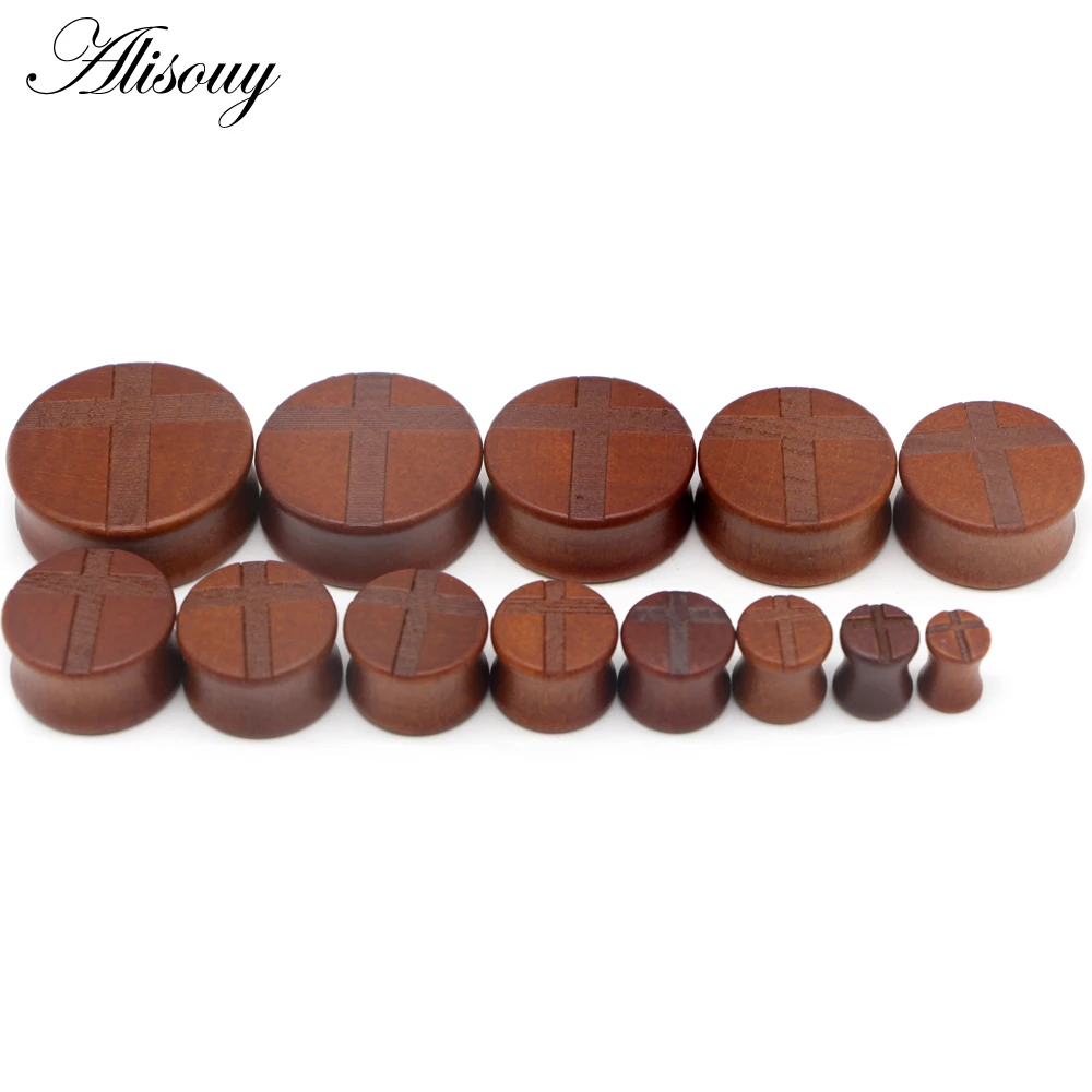 Alisouy 2PCS Wooden Ear Plugs Flesh Tunnels Gauges 6-30mm Ear Tragus Expander Rosewood Bamboo Purple Heart Body Piercing Jewelry