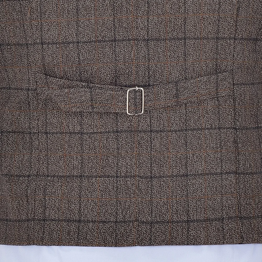 Mens Business Vest Boutique Slim Fit Single-breasted Cotton Suit Wool Plaid Brown Waistcoat For Wedding Formal Vest Groomsmen view 4
