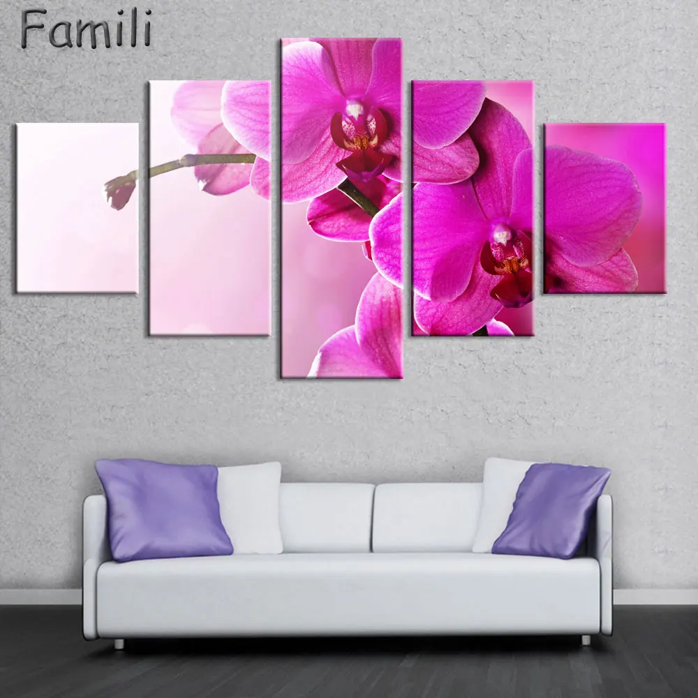 

5pcs Print poster canvas Wall Art pink orchids Decoration art oil painting Modular pictures on the wall sitting room(no frame)