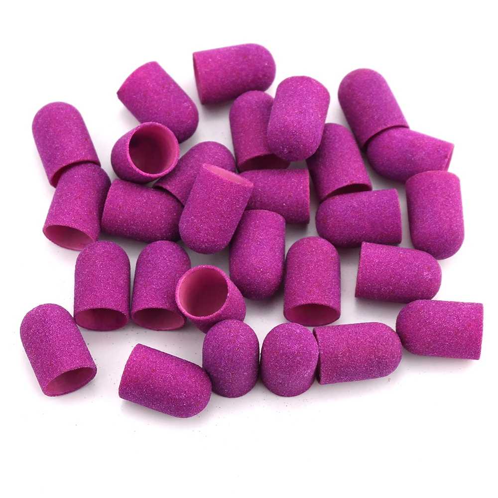 20pcs 16*25mm Plastic Sanding Caps Purple Drill with Rubber Nail Files Foot Cuticle for Manicure Pedicure Milling Accessories