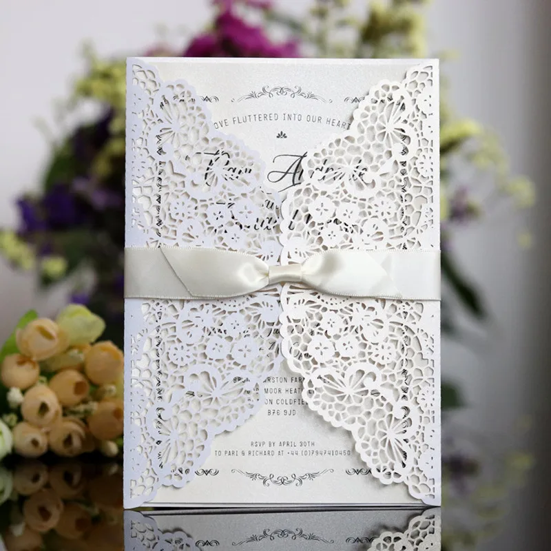 Butterfly lace card invitation floral laser cutting red white pink blue 100pcs