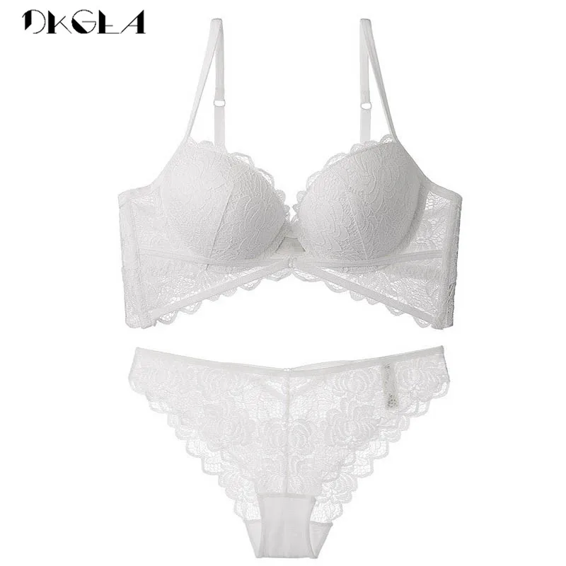 New Fashion ArmyGreen Bra Set Push Up Brassiere Cotton Thick Gather Bras Women Lingerie Sets Embroidery Lace Underwear Set Sexy