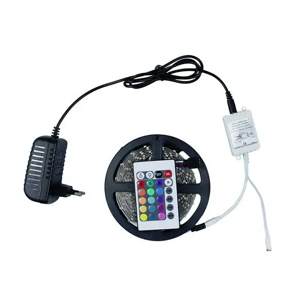 Free shipping NON-Waterproof 5m 300leds 3528 RGB LED strip Lighting 60leds/m + 24Key IR Remote Controller + 12V 2A Power Adapter