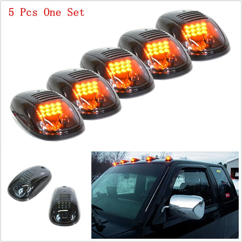 5PCS/set Smoked Amber Cab Roof Top Running LED Light for Truck SUV Pickup 4x4