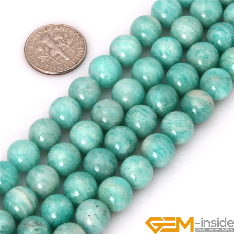 Gem-inside Round Brazilian Amazonite Beads Natural Stone Beads DIY Loose Beads For Jewelry Making For Bracelet Strand 15 Inches