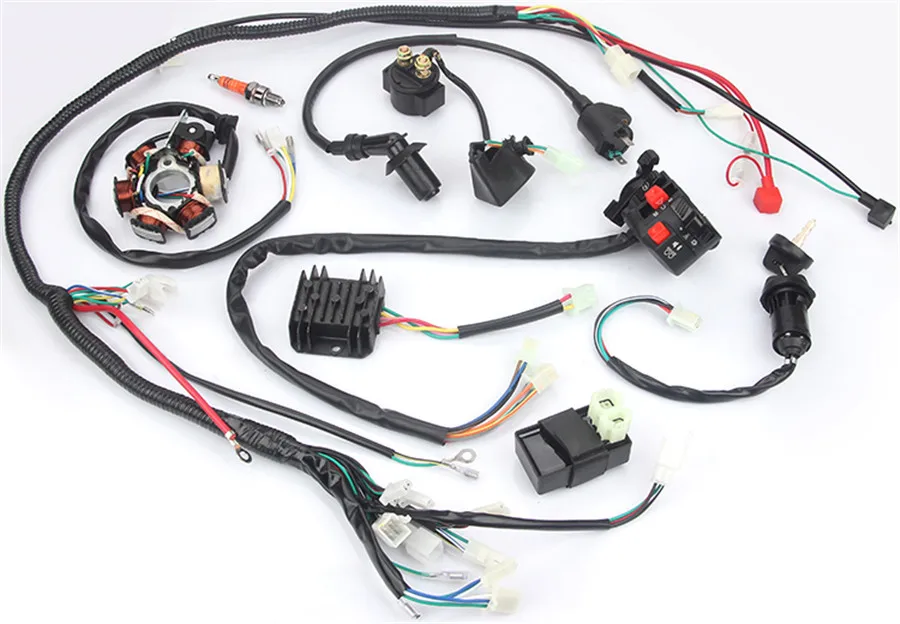 Motorcycle Wiring Harness kit Electrics Wire Loom Assembly For GY6 125cc 150cc ATV / QUAD with 6 coil stator