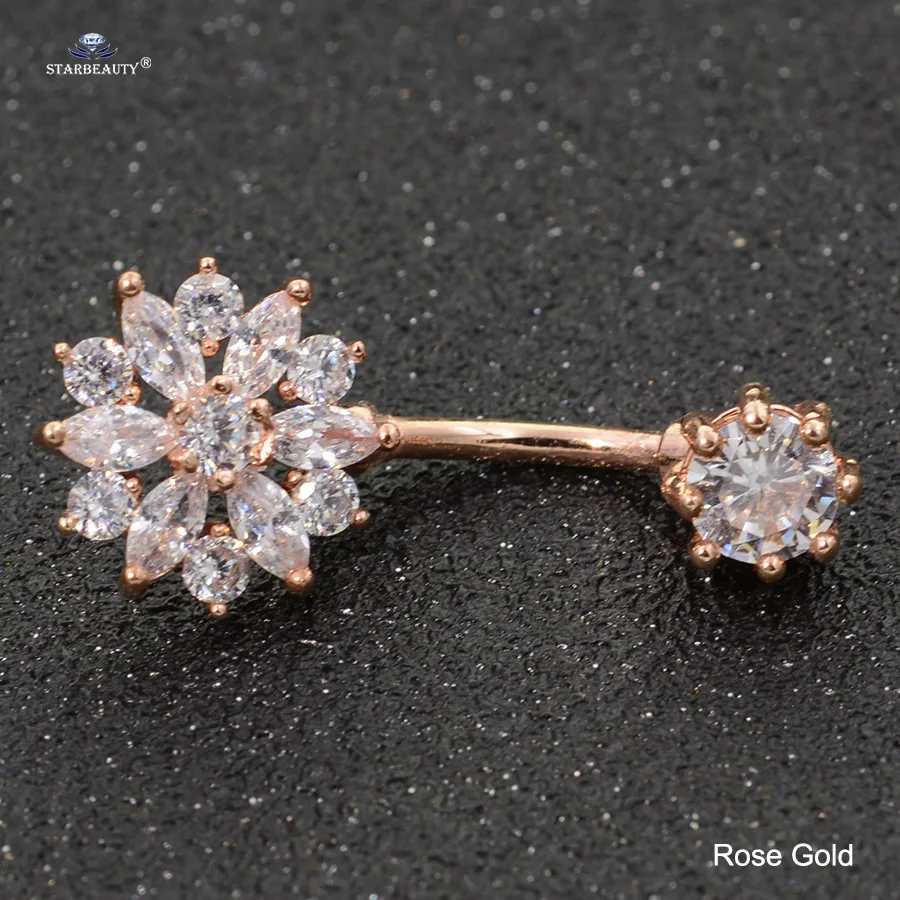Starbeauty 1Pc 14G Crystal Snowflake Belly Button Piercing Belly Ring Earring Surgical Steel Navel Jewelry