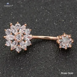 Starbeauty 1Pc 14G Crystal Snowflake Belly Button Piercing Belly Ring Earring Surgical Steel Navel Jewelry