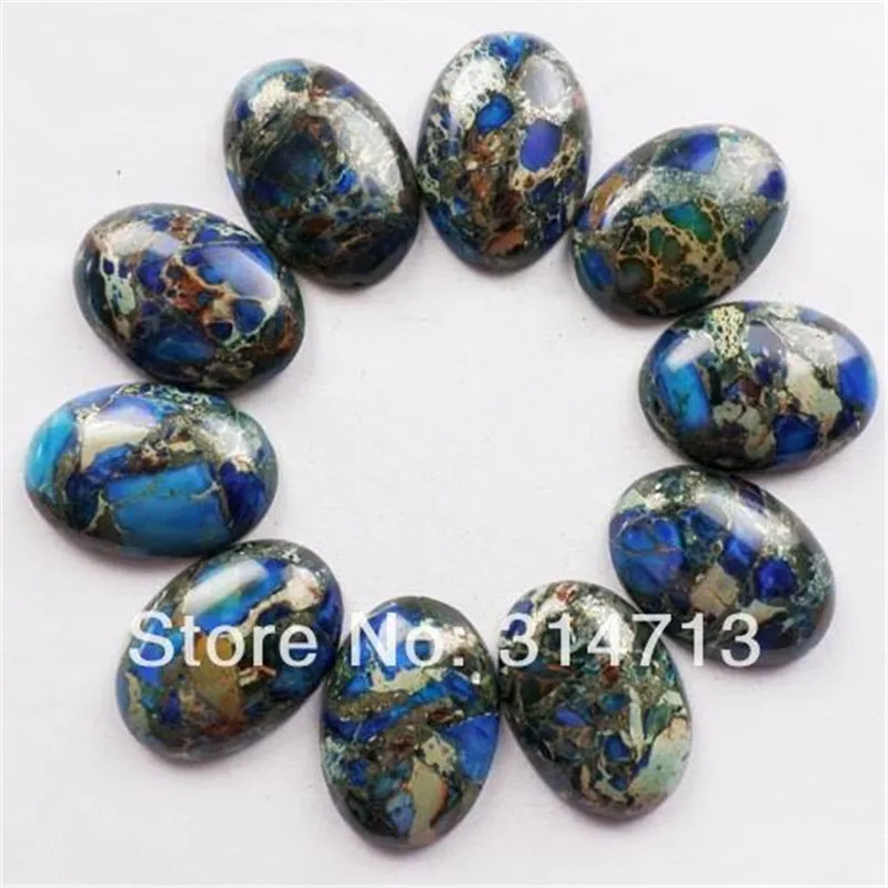 

10pcs Blue Sea Sediment Stone & Pyrite Oval CAB CABOCHON No Hole 25x18x6mm for DIY Jewelry Making