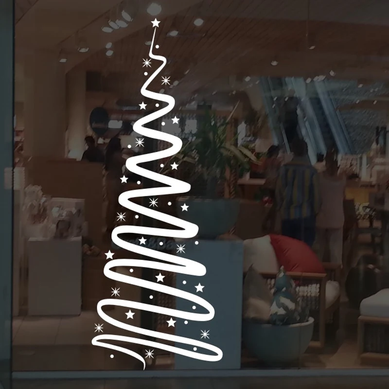 

JJRUI Christmas Ribbon Tree Sticker Set / Modern Snow Flakes Stars - vinyl wall sticker shop window snow flakes decal art