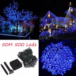 50m 500 led solar powered luz de tira de fadas para o festival de natal luzes cordas baterias recarregáveis para decorar o jardim