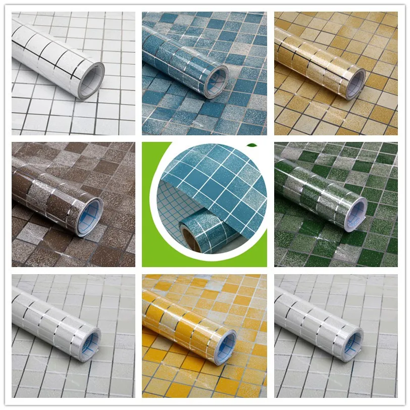 45x200cm Heat Resistance Waterproof wall sticks Mosaic Aluminum Foil Self-adhensive Anti Oil Wallpaper for Kitchen Home Decor