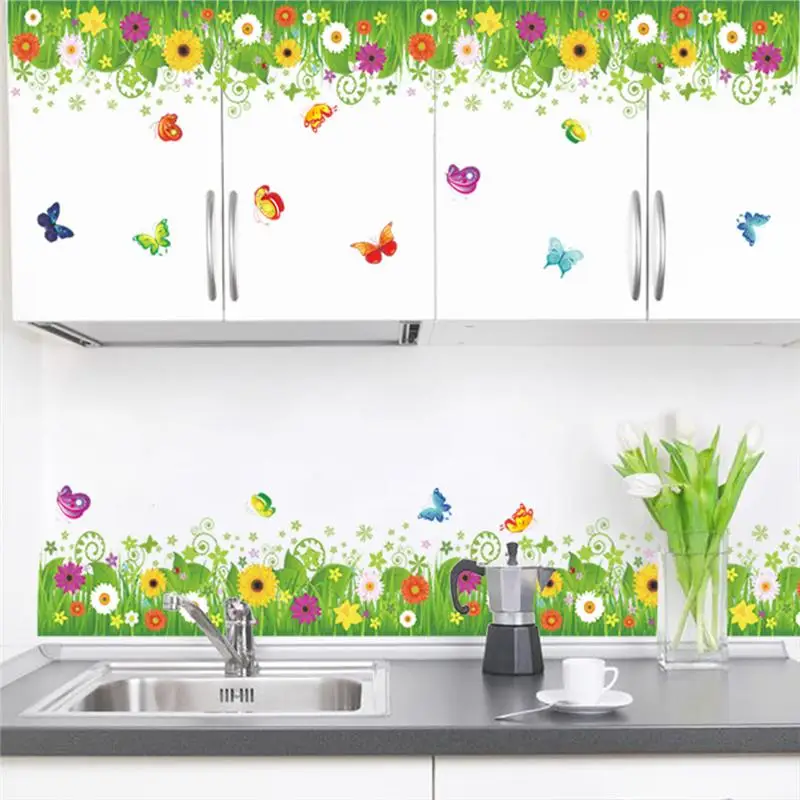 Fantastic Flowers Grass Butterfly Wall Stickers Decal For Living Room Bedroom Decoration Baseboard Mural Art Diy Baseboard