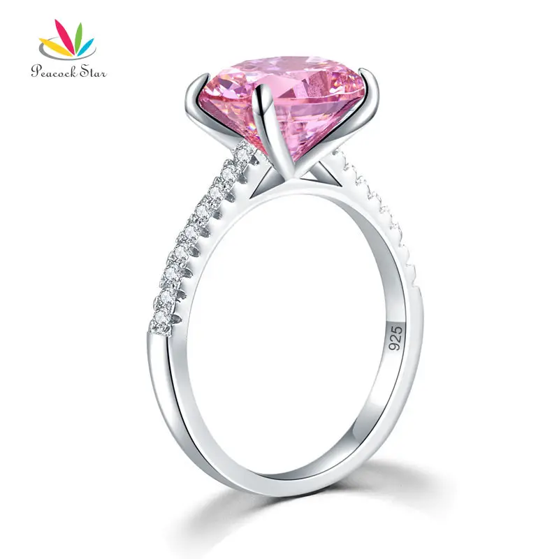 Peacock Star Solid 925 Sterling Silver Ring 4 Carat Fancy Pink Oval Cut Luxury Jewelry CFR8302