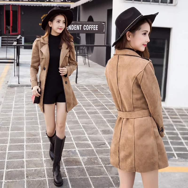 Spring and autumn new coat women Korean version of the long section of Slim was thin winter Suede windbreaker TB967