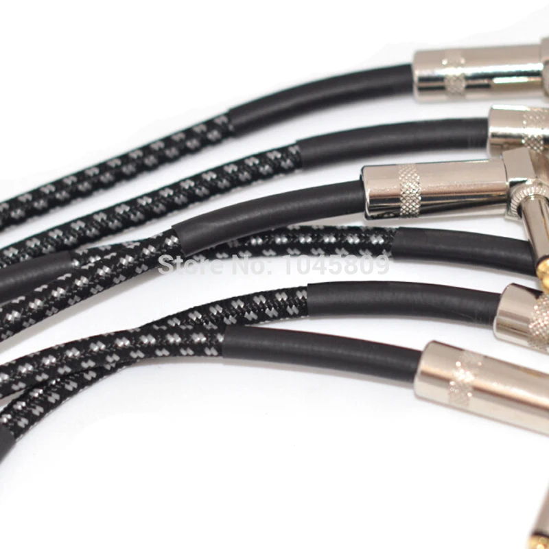 LANDTONE 6 X 21cm Guitar Patch Cables Right Angle 1/4-Inch 6.35mm Plug Braided Wire Cord