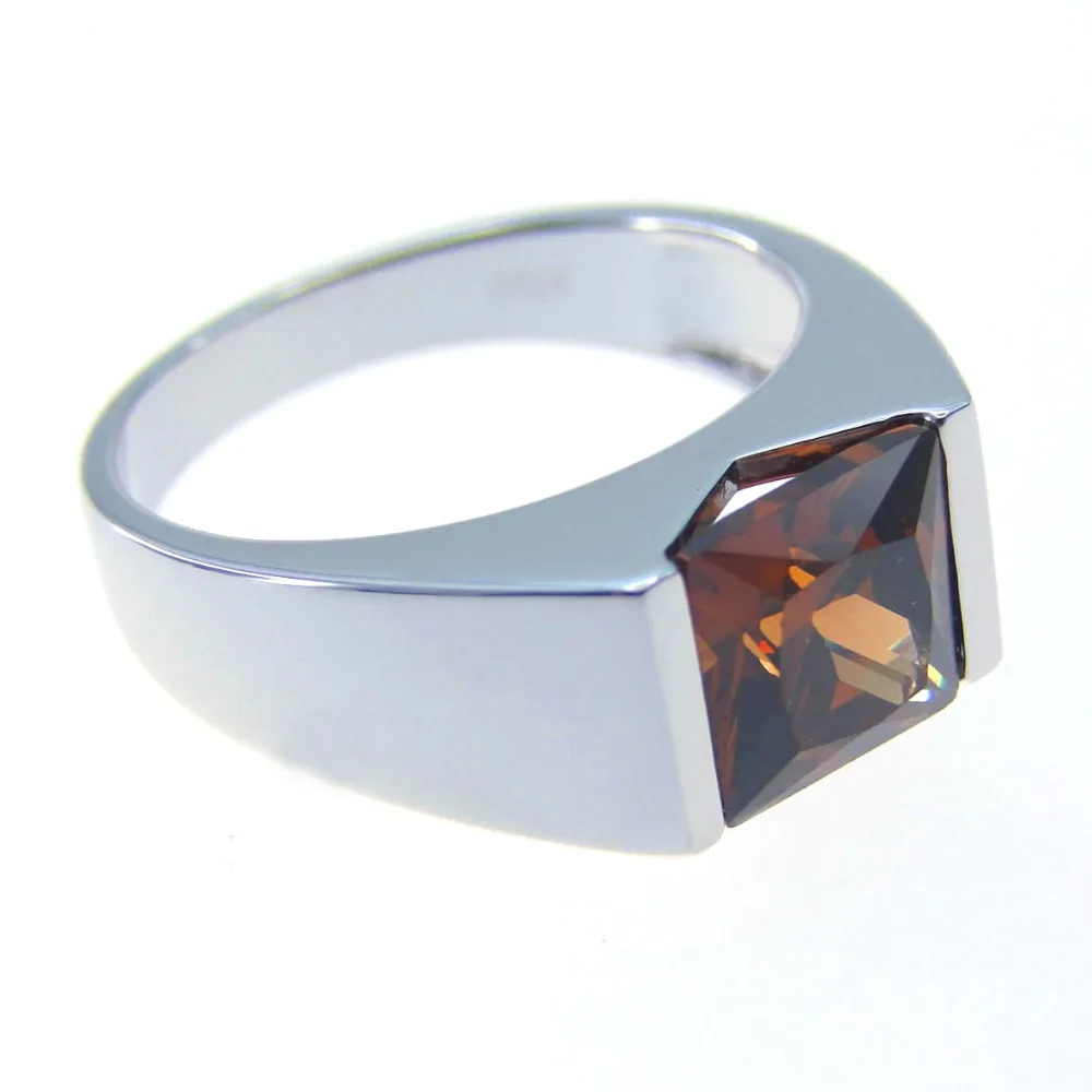 100% 925 Sterling Silver Men Ring Genuine Smoky Quartz Ring Wedding Jewelry Engagement Rings Men and Women Size 5/6/7/8/9/10/11
