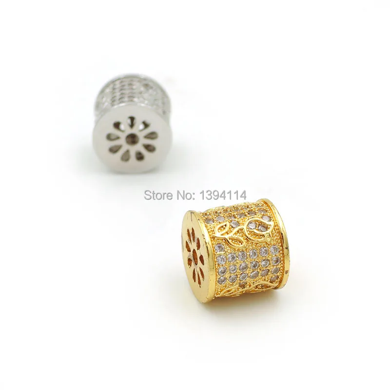 11*11*10mm Micro Pave Clear CZ Cylinder Of Roses Relief Beads Fit For Making DIY Bracelets Or Necklaces Jewelry