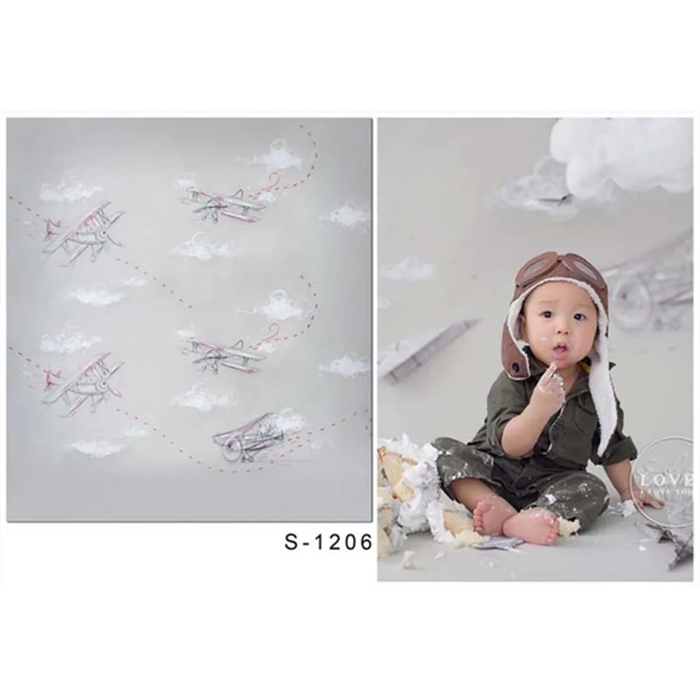 

Baby Kids Pilot Boys Birthday Photography Backdrop Vinyl Printed Airplanes White Clouds Children Party Photo Shoot Background