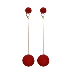 Fashion Red, Black Plush Ball Hanging Earrings Female Korean Personality Round Long Earrings Own Gift Jewelry Statement Earrings