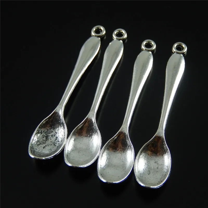 Julie Wang 10 PCS Mini Charms Alloy Antique Silver Plated Spoon Necklace Pendant Jewelry Making Charm Accessories