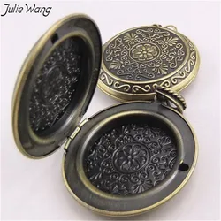 Julie Wang 2PCS Antique Bronze Brass Pendant Love Couple Flower Photo Frame Locket Charm DIY Metal Necklace Jewelry Accessories