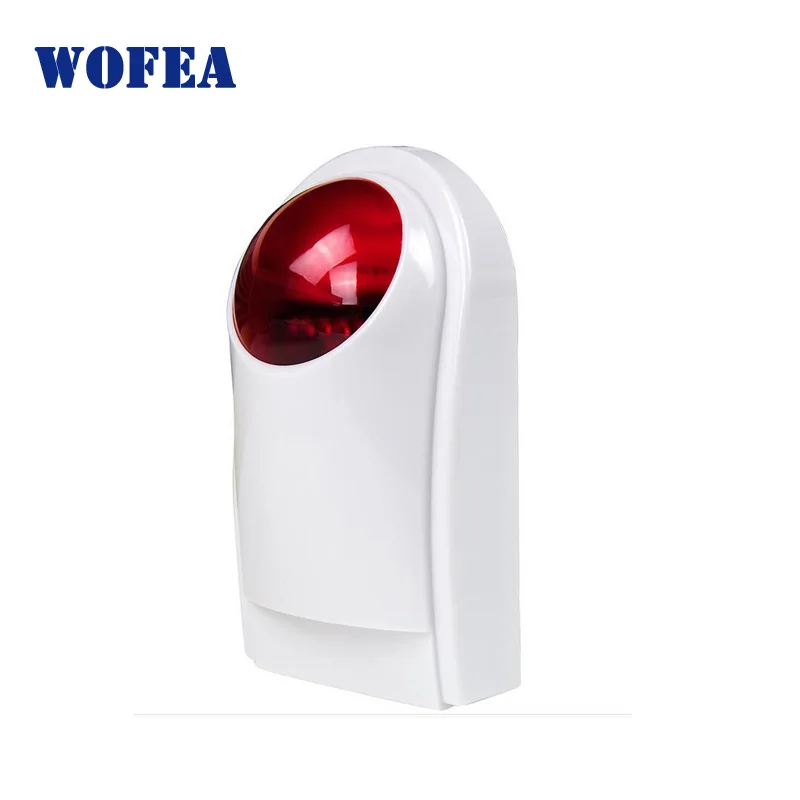 Wofea Wireless Outdoor Waterproof Sound Strobe Flash Siren With 120db Alarm Volume And Red Flash Lighting Solar Back Up Battery