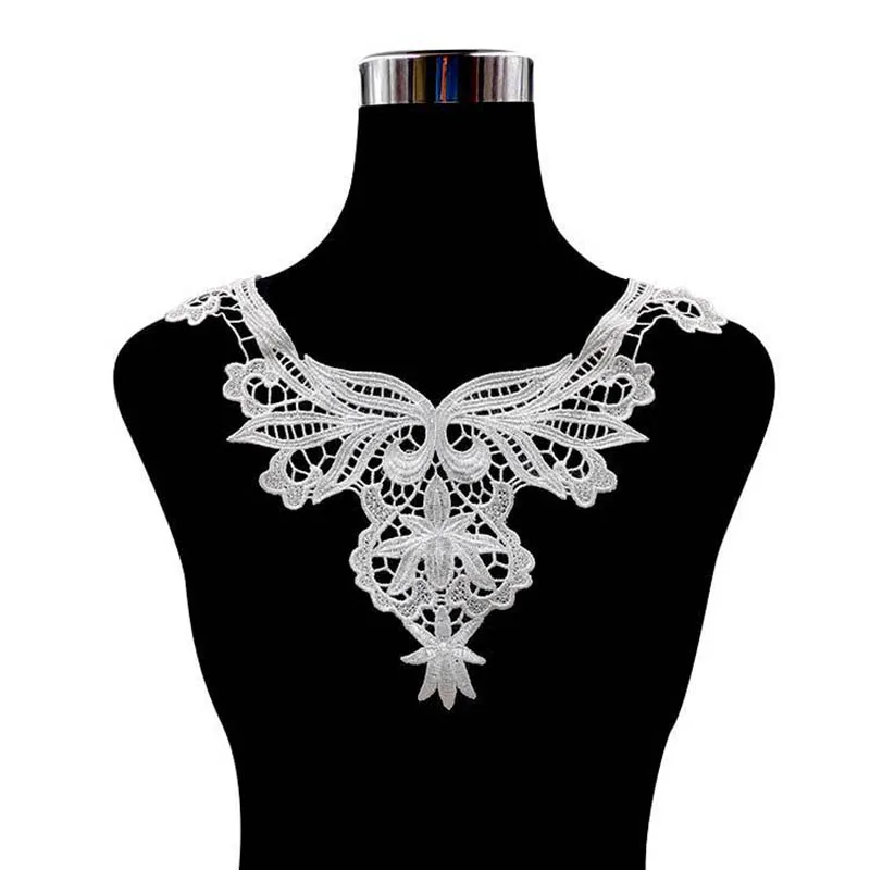 Polyester Applique Lace Fabric Collar Sewing, DIY Embroidery Lace Neckline for Dress Decoration, Black and White Fashion, 1Pc