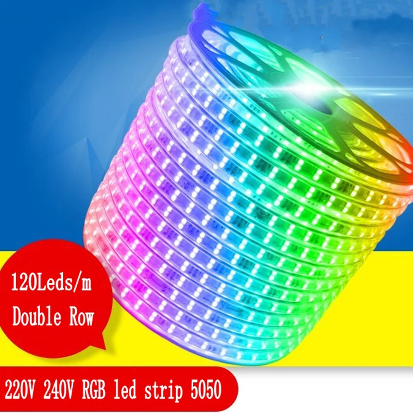 

220В 240В RGB Светодиодная лента 5050 120led/m двухрядная теплая белая/фиолетовая/красная/RGB Светодиодная лента светильник 1 м 5 м 10 м 15 м 20 м 50 м 100 м