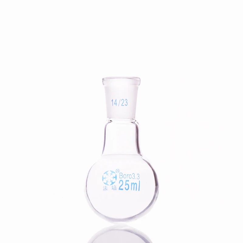 FAPE-matraz redondo de boca estándar, frasco de un solo Cuello, vidrio de borosilicato, 5ml-100mL-250ml, Junta 14/23