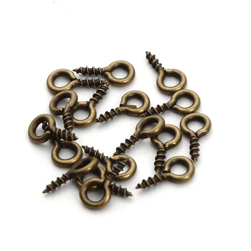 Sauvoo 200ps Mini Loops Screws Gold Silver Color 4X8 4X10 5X12mm Eyehook Bail Connector Fit DIY Top Drilled Jewelry Findings