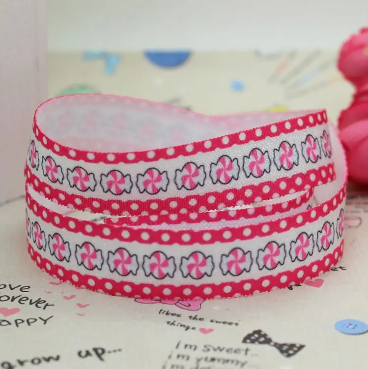 5/8 inch  Fold Elastic FOE peppermints dots printed ribbon headband diy decoration wholesale OEM B084