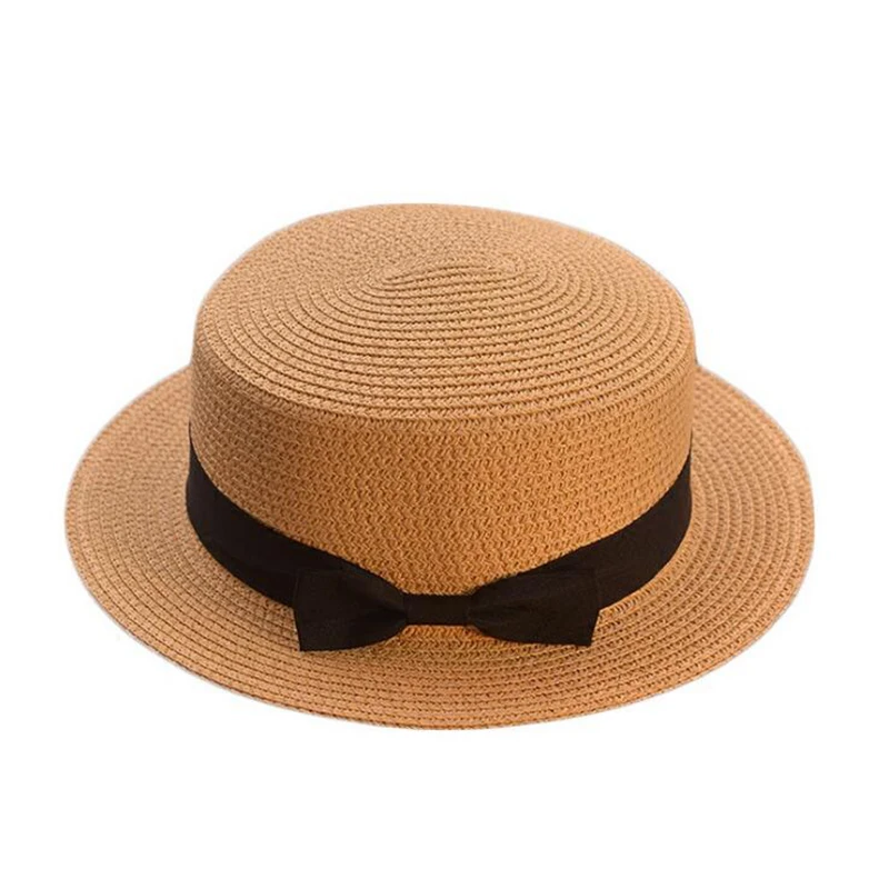 New  Summer Women Boater Beach Hat Female Casual Panama Hat Lady Ribbon Classic Bowknot Flat Sun Hat Women Fedoras Travel