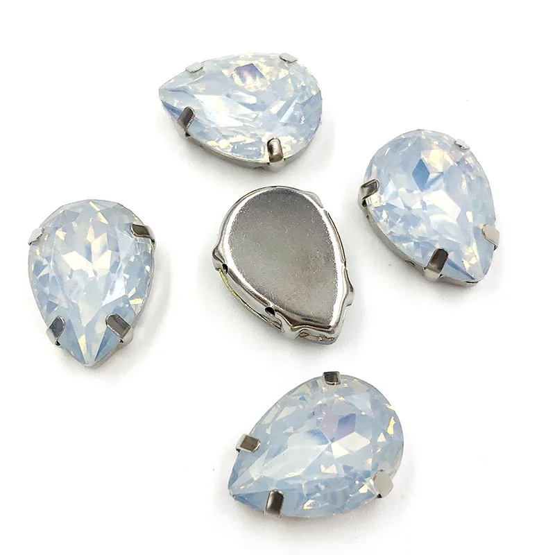 Free shipping Matt White opal teardrop sew on rhinestones with claw flatback Resin loose rhinestones DIY garment Accessories
