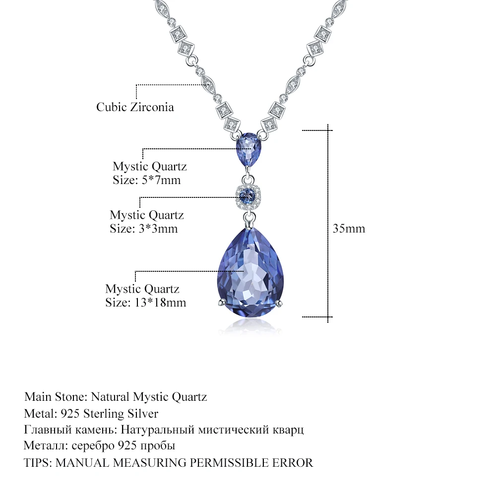 Gem's Ballet 925 Sterling Zilveren Sieraden 10.68C Natuurlijke Ioliet Blue Mystic Quartz Hanger Water Drop Ketting Voor Vrouwen Bruiloft