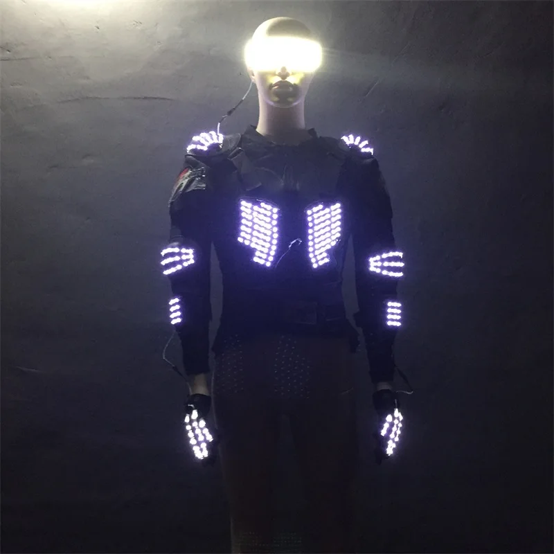 

3 Sets LED Luminous Waiter Clothes With Glasses And Gloves Led Light Up Flashing Ballroom Costume Party Dance Wear DJ Bar Suit